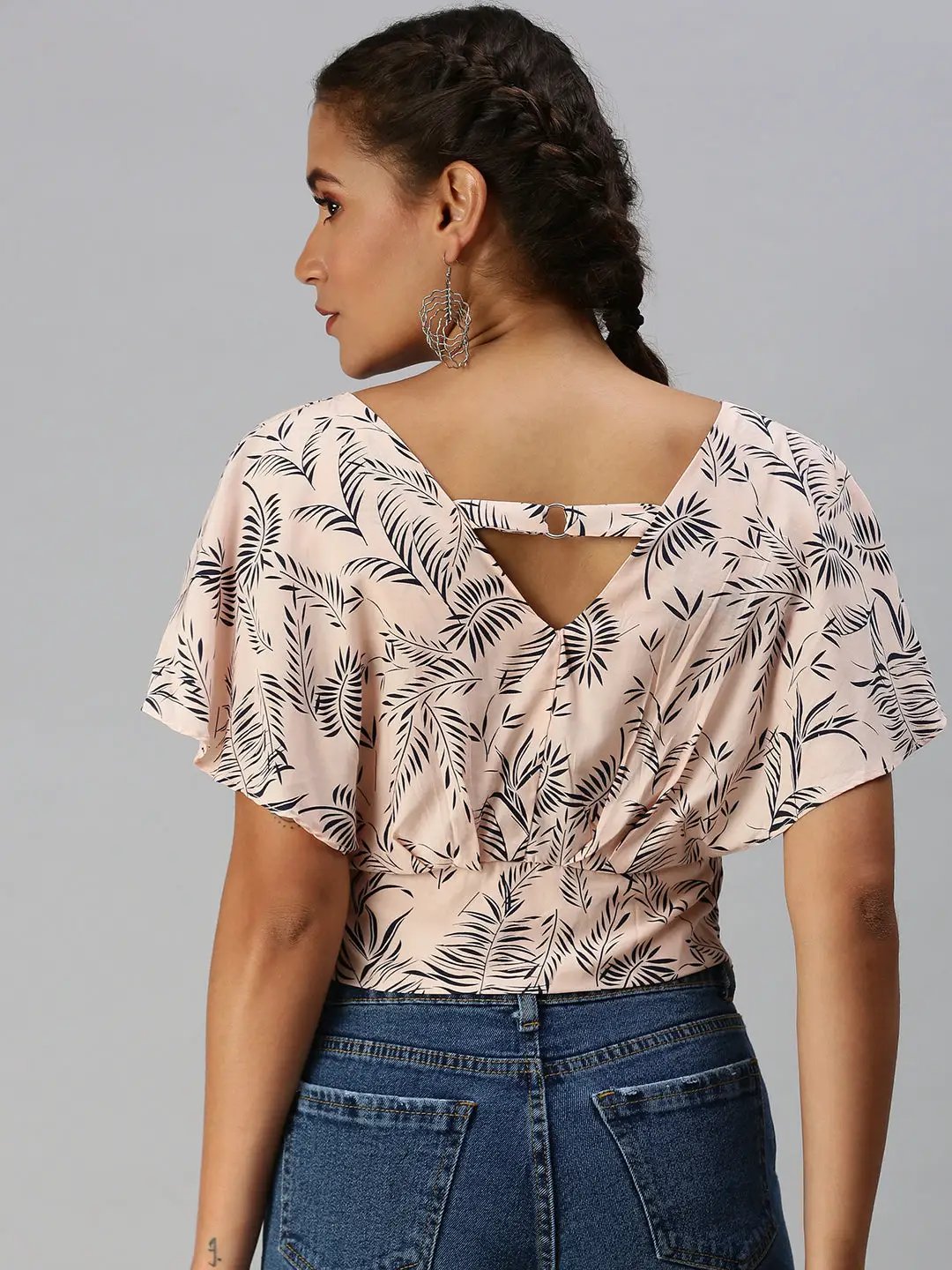Women's Peach Printed Crop Tops