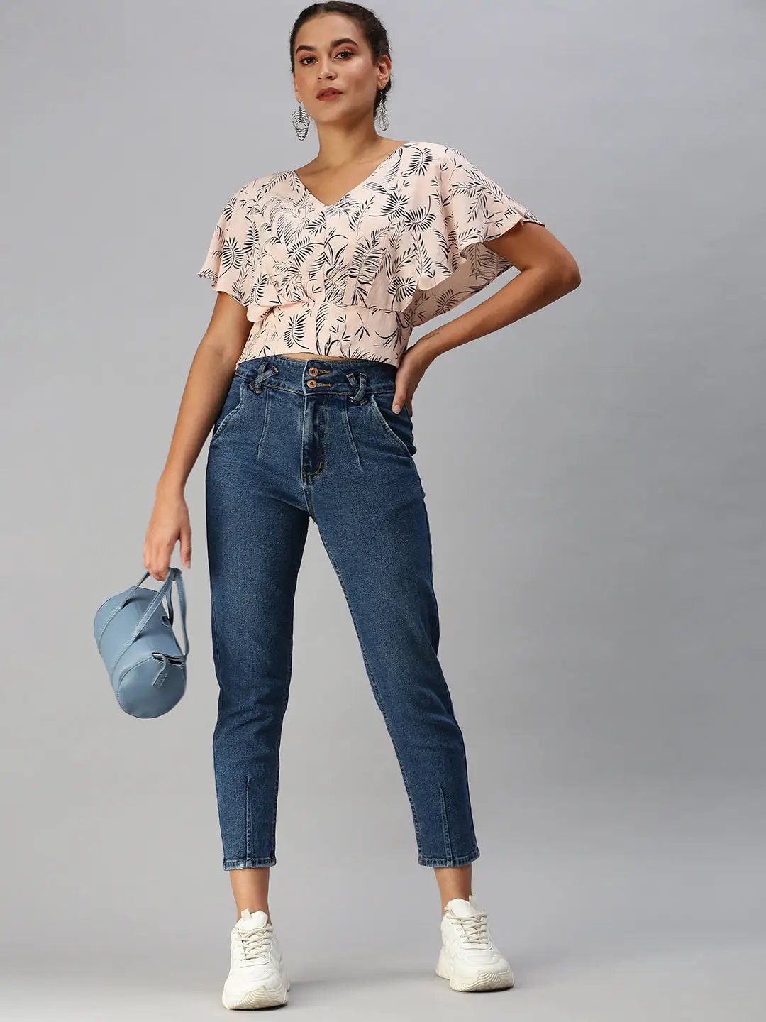Women's Peach Printed Crop Tops