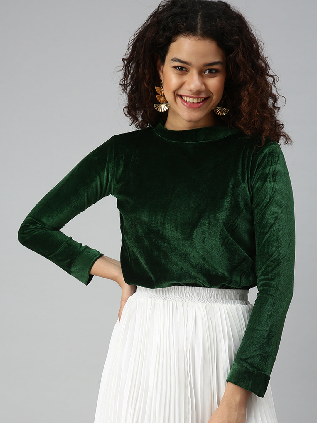 Women Green Solid Top