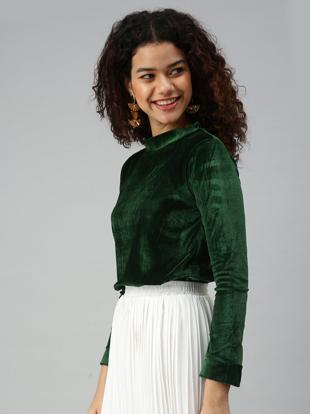 Women Green Solid Top