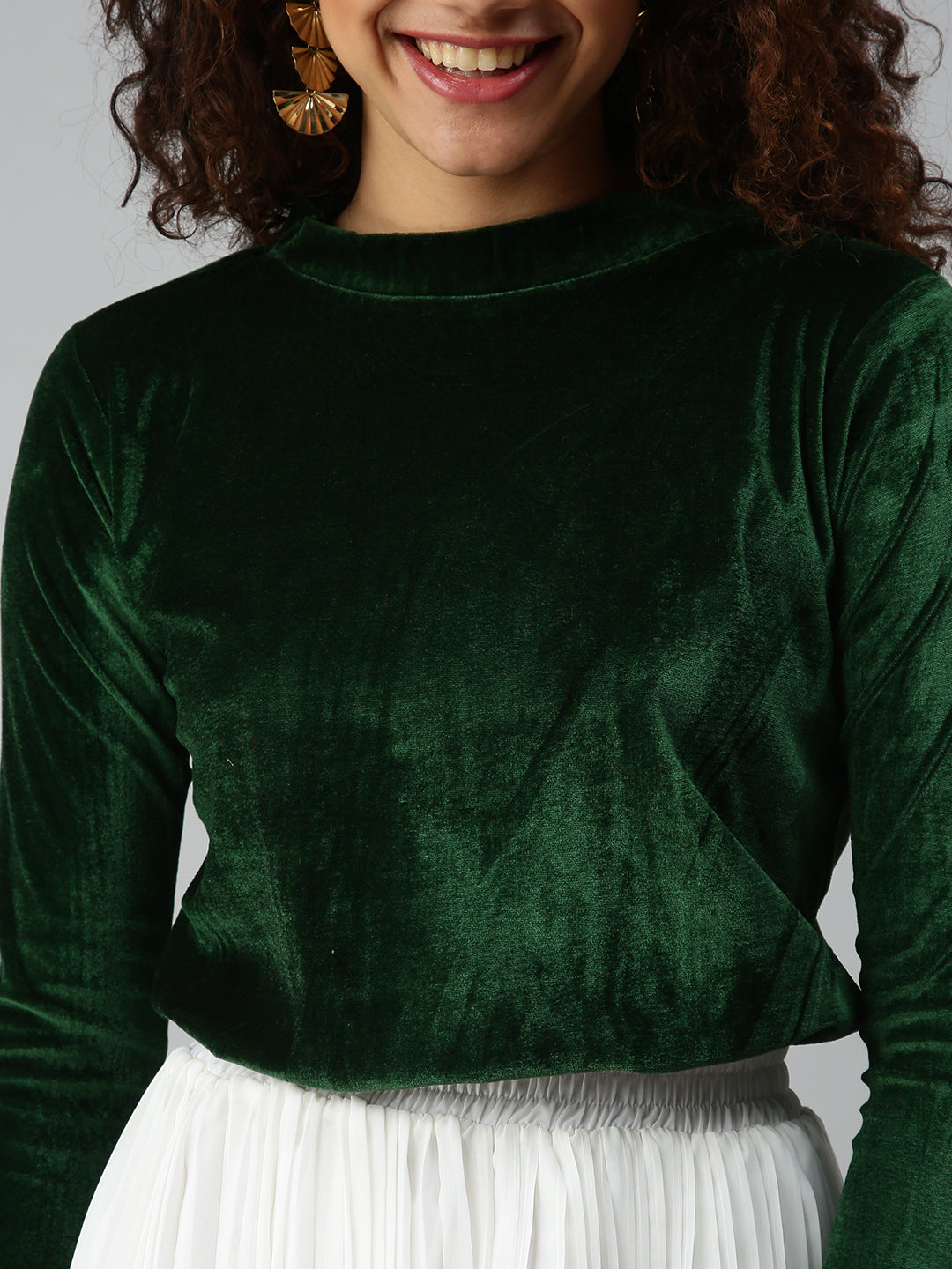 Women Green Solid Top