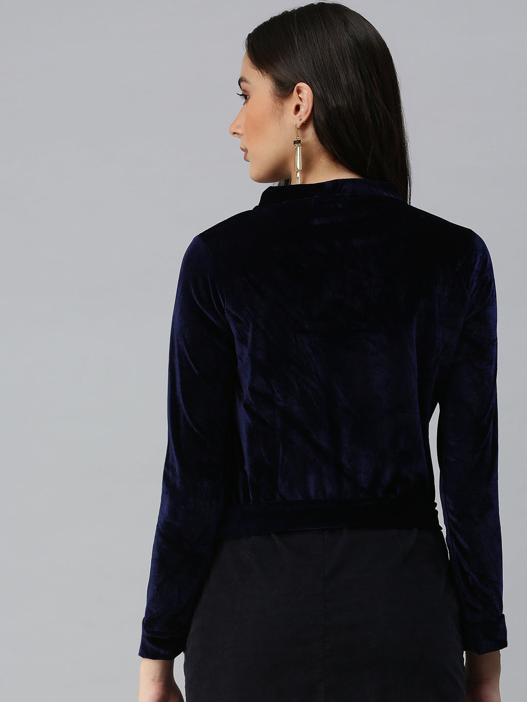 Women's Navy Blue High Neck Satin Top