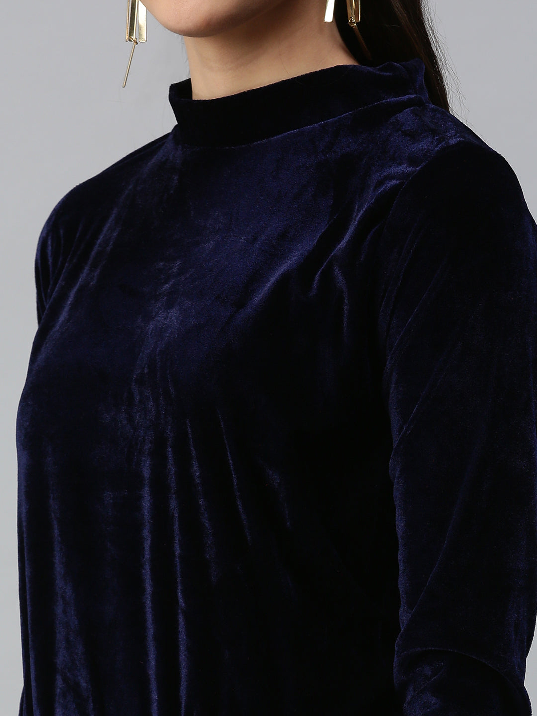 Women's Navy Blue High Neck Satin Top