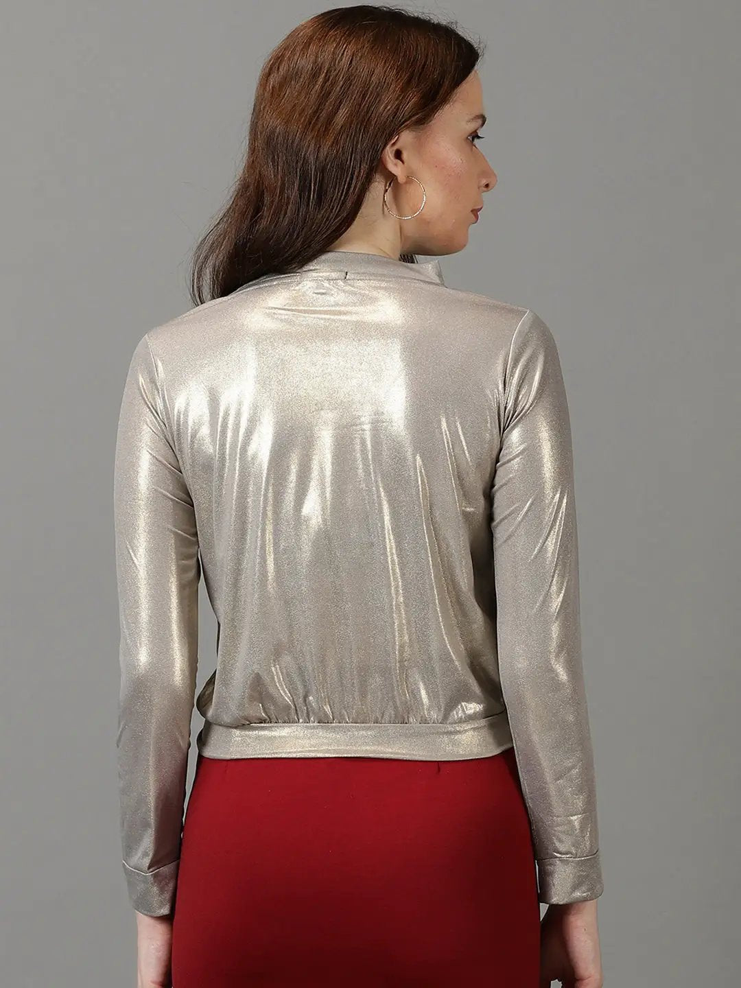 Women's Metallic Solid Cinched Waist Top