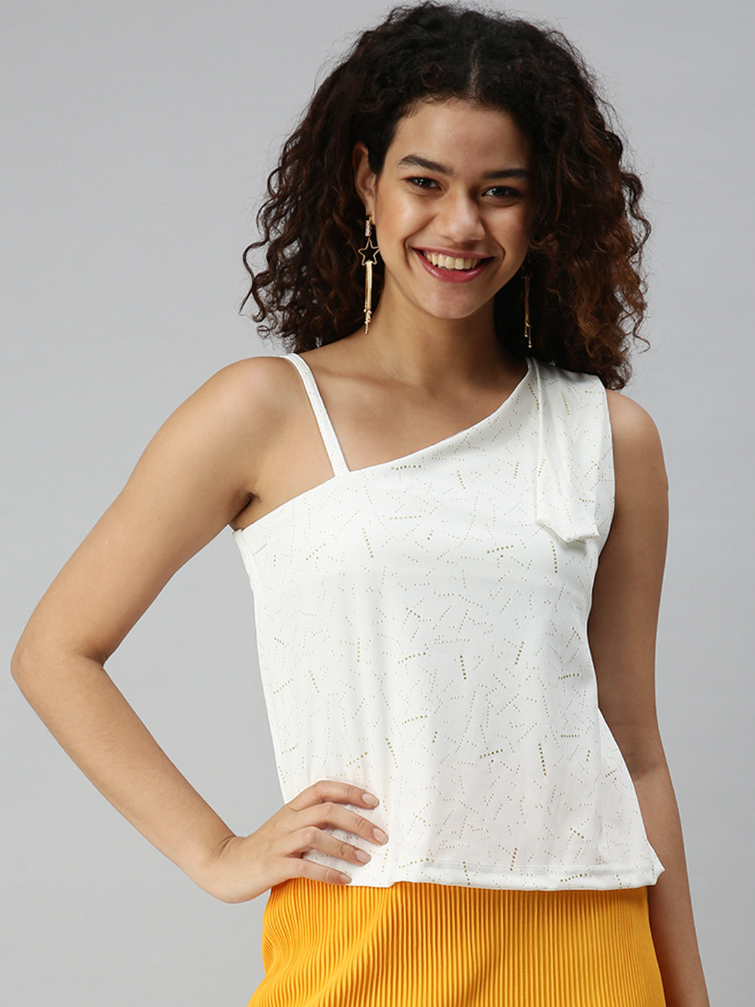 Women White Embellished Crop Boxy Top