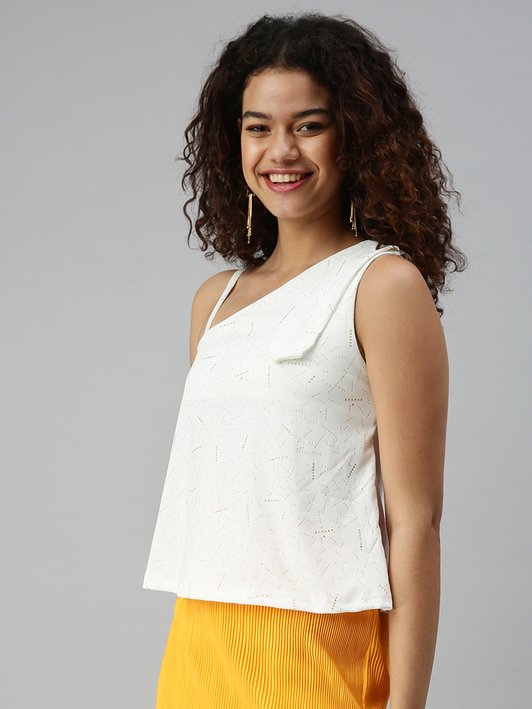 Women White Embellished Crop Boxy Top