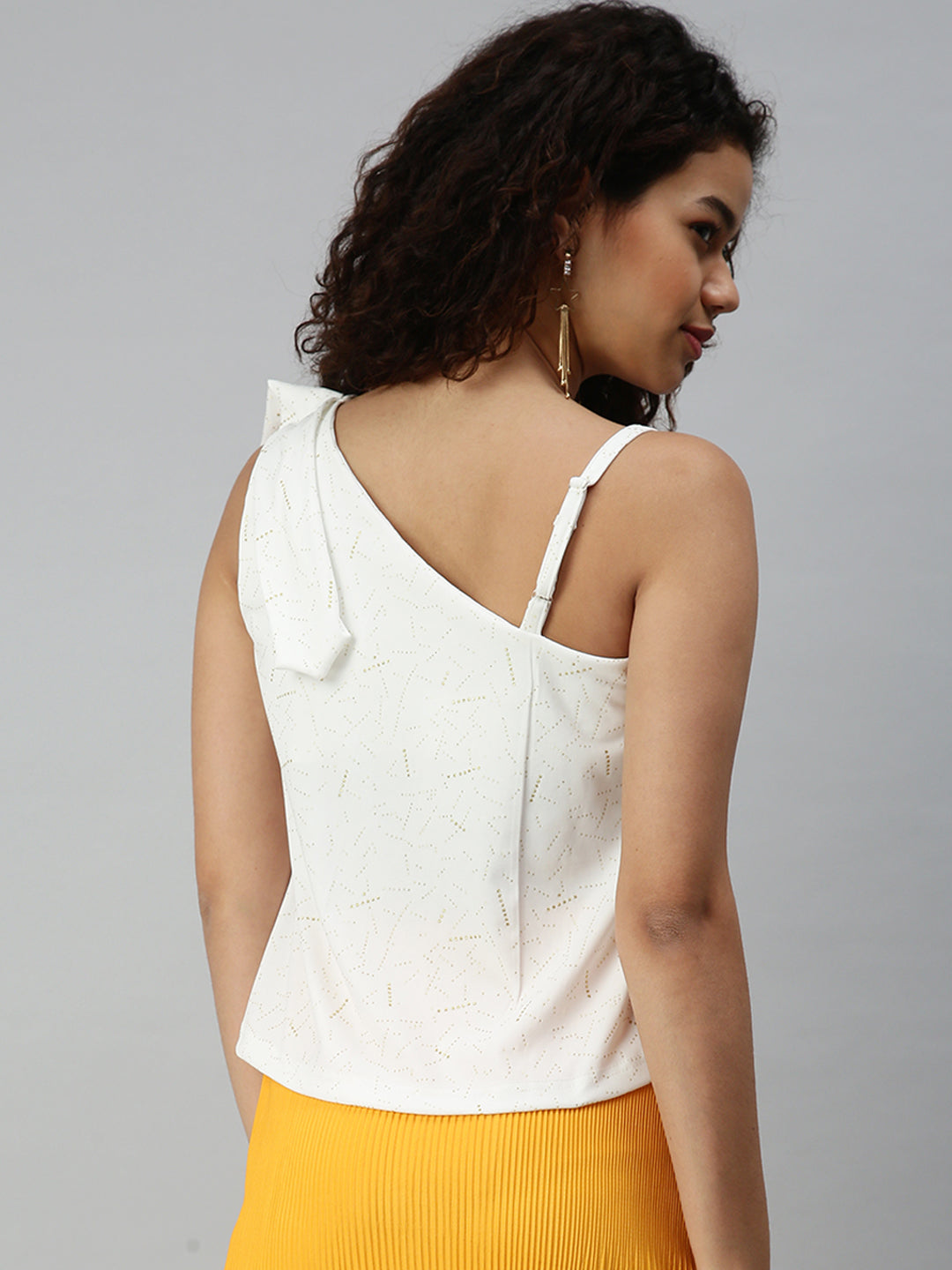 Women White Embellished Crop Boxy Top