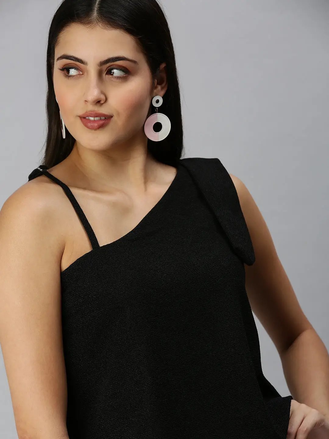 Women's Black Solid Boxy Top