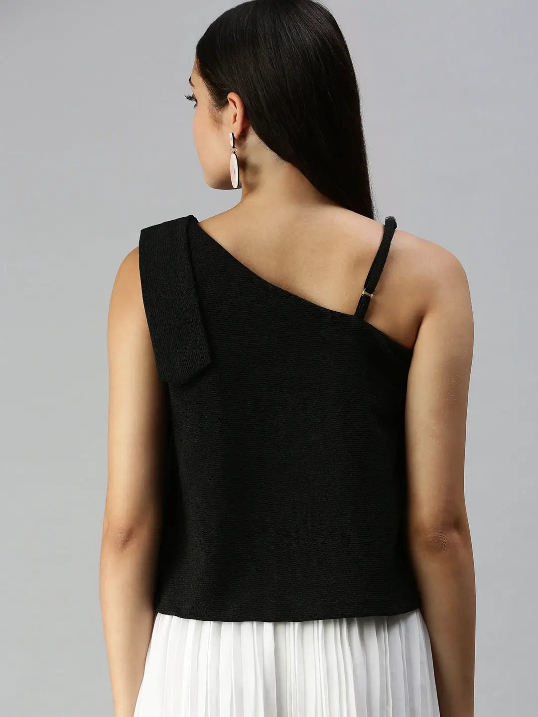Women's Black Solid Boxy Top