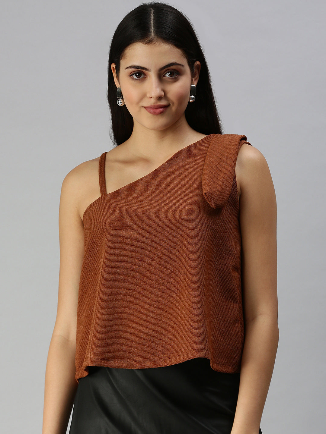 Women Brown Solid Boxy Top