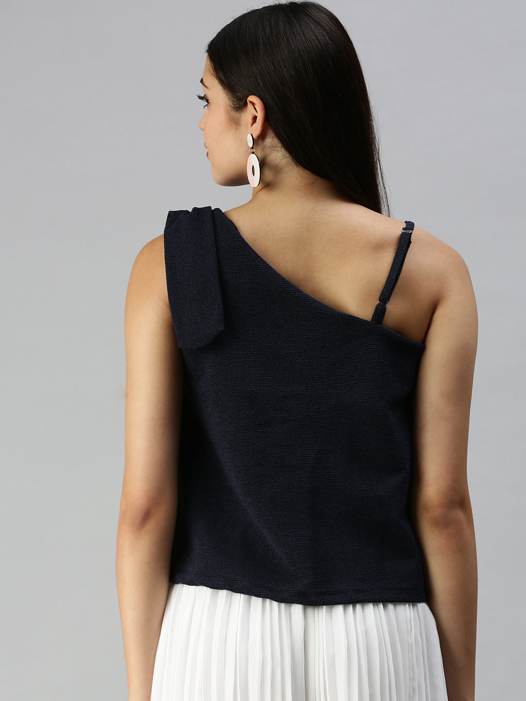 Women Navy Blue Solid Boxy Top