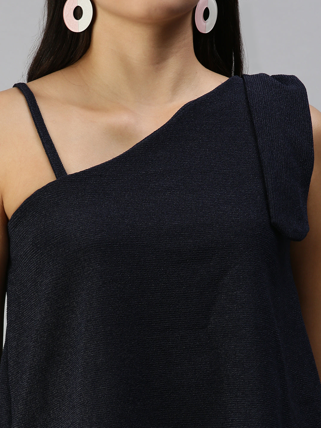 Women Navy Blue Solid Boxy Top