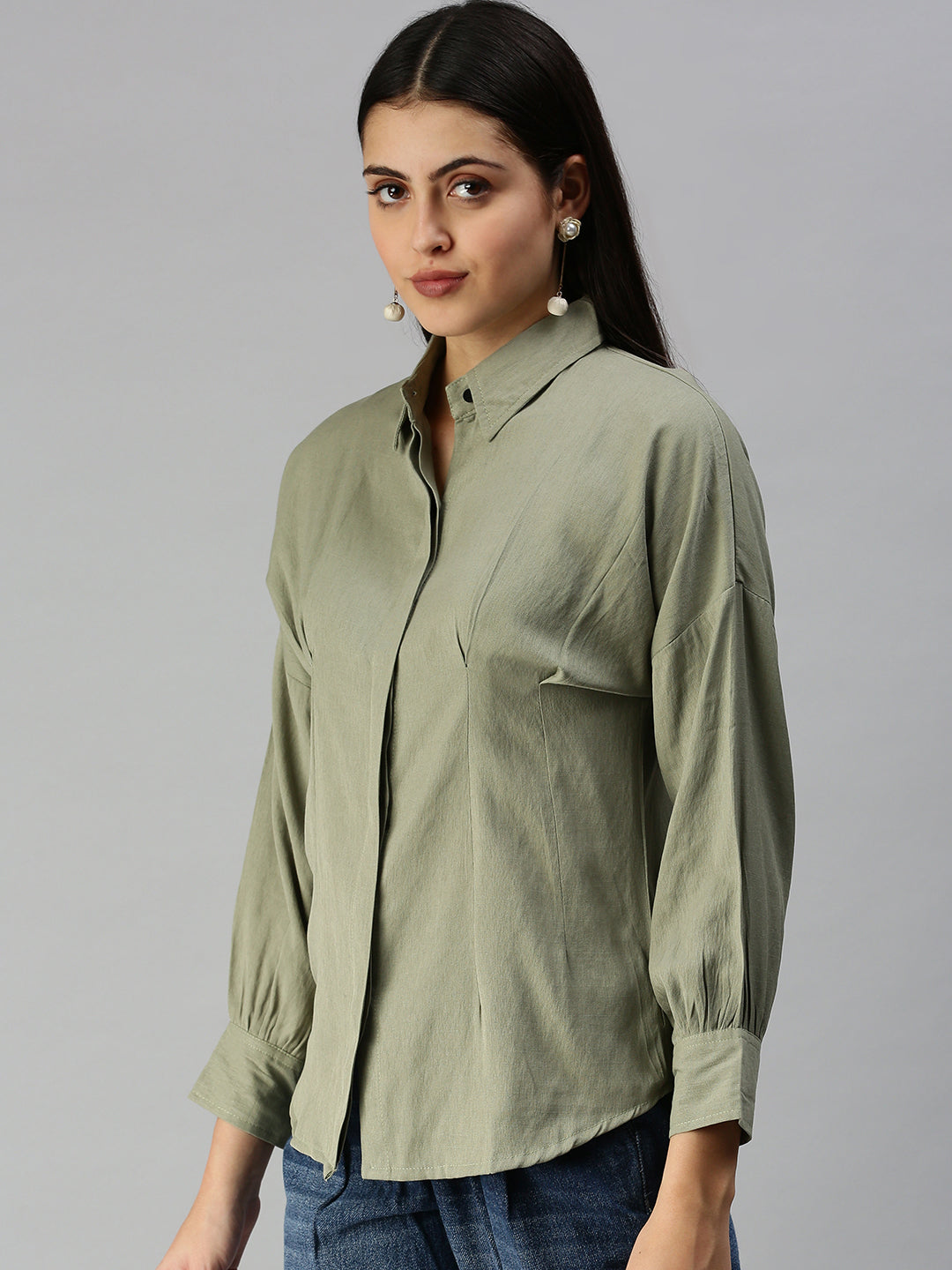 Women's Olive Solid Shirt