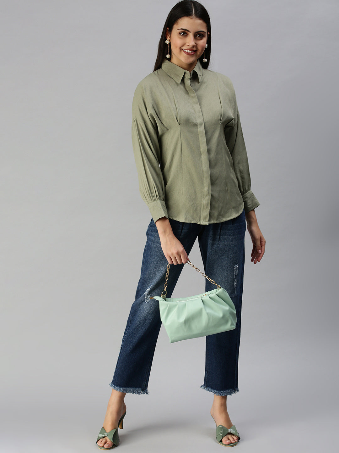 Women's Olive Solid Shirt