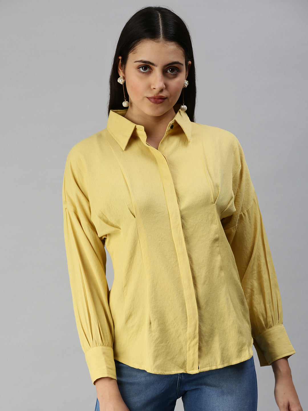 Women's Yellow Solid Shirt