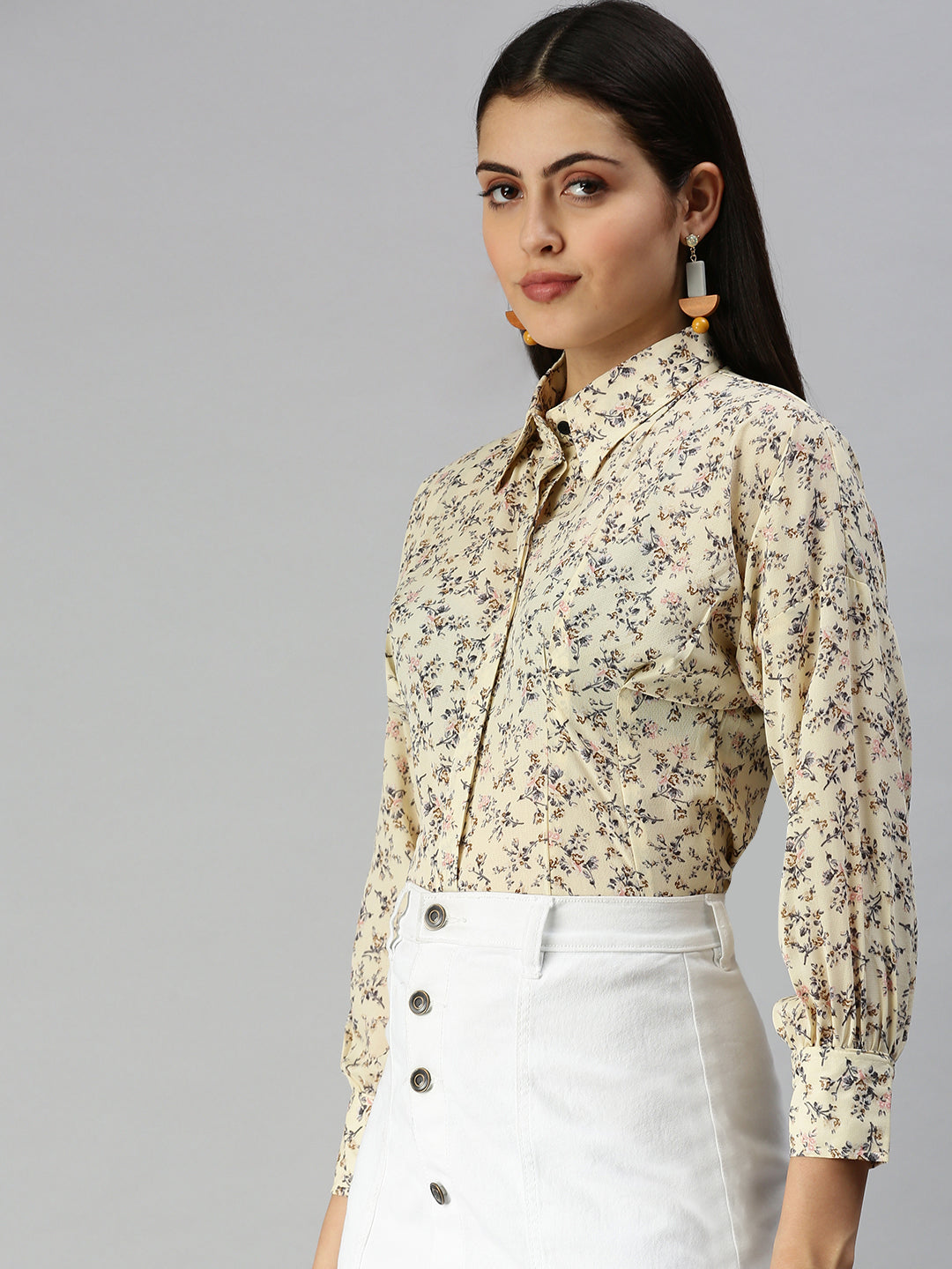 Women's Yellow Printed Shirt