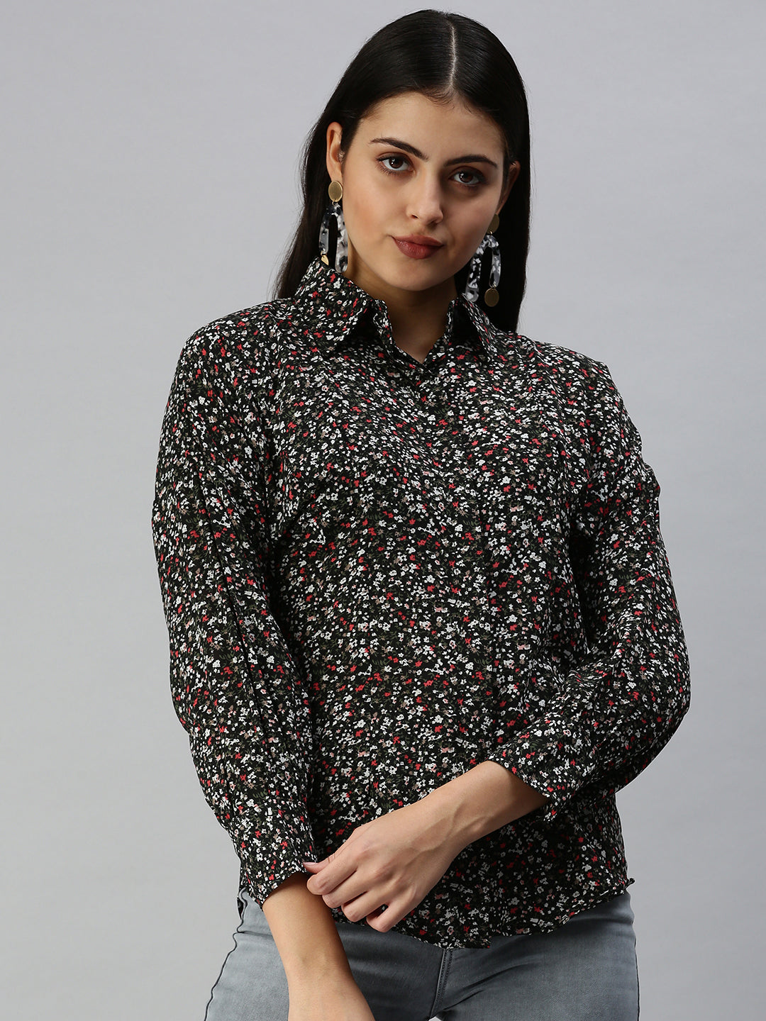 Women's Black Printed Shirt