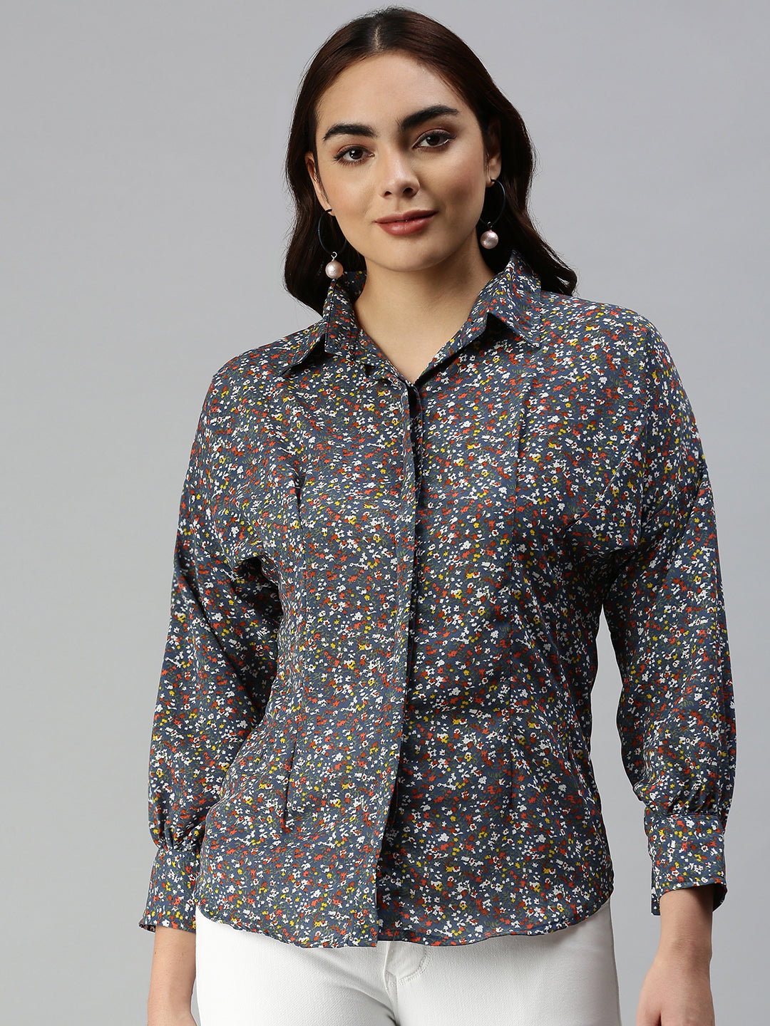 Women's Blue Printed Shirt