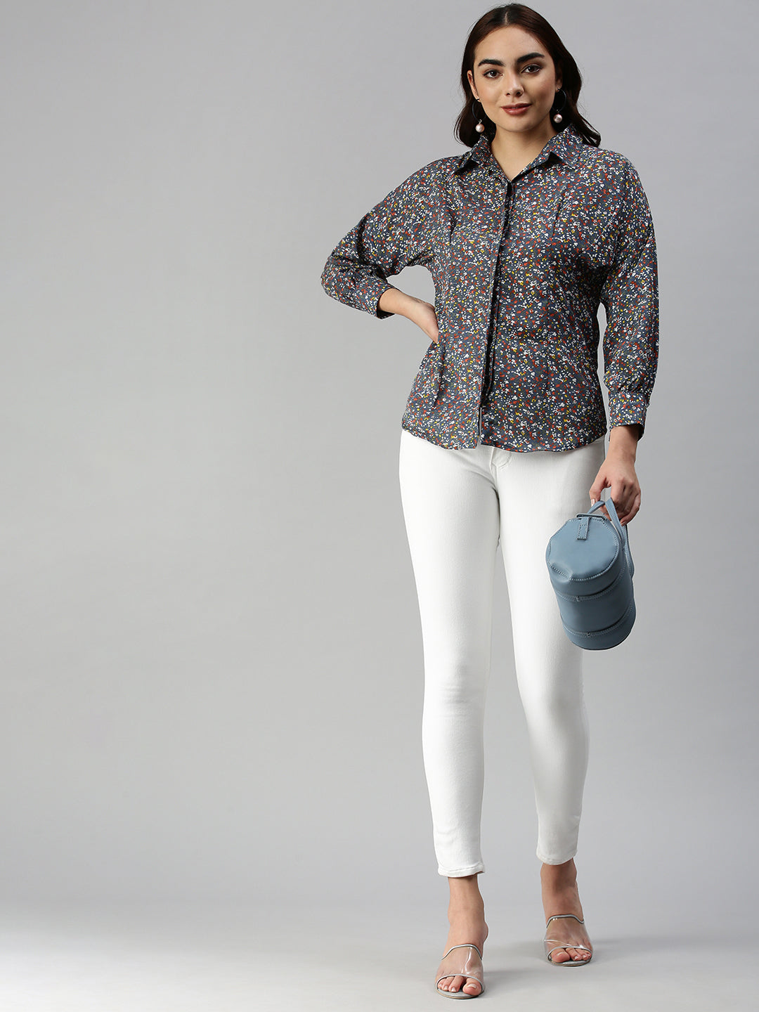 Women's Blue Printed Shirt