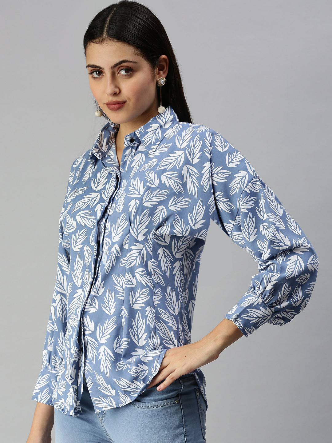 Women's Blue Printed Shirt