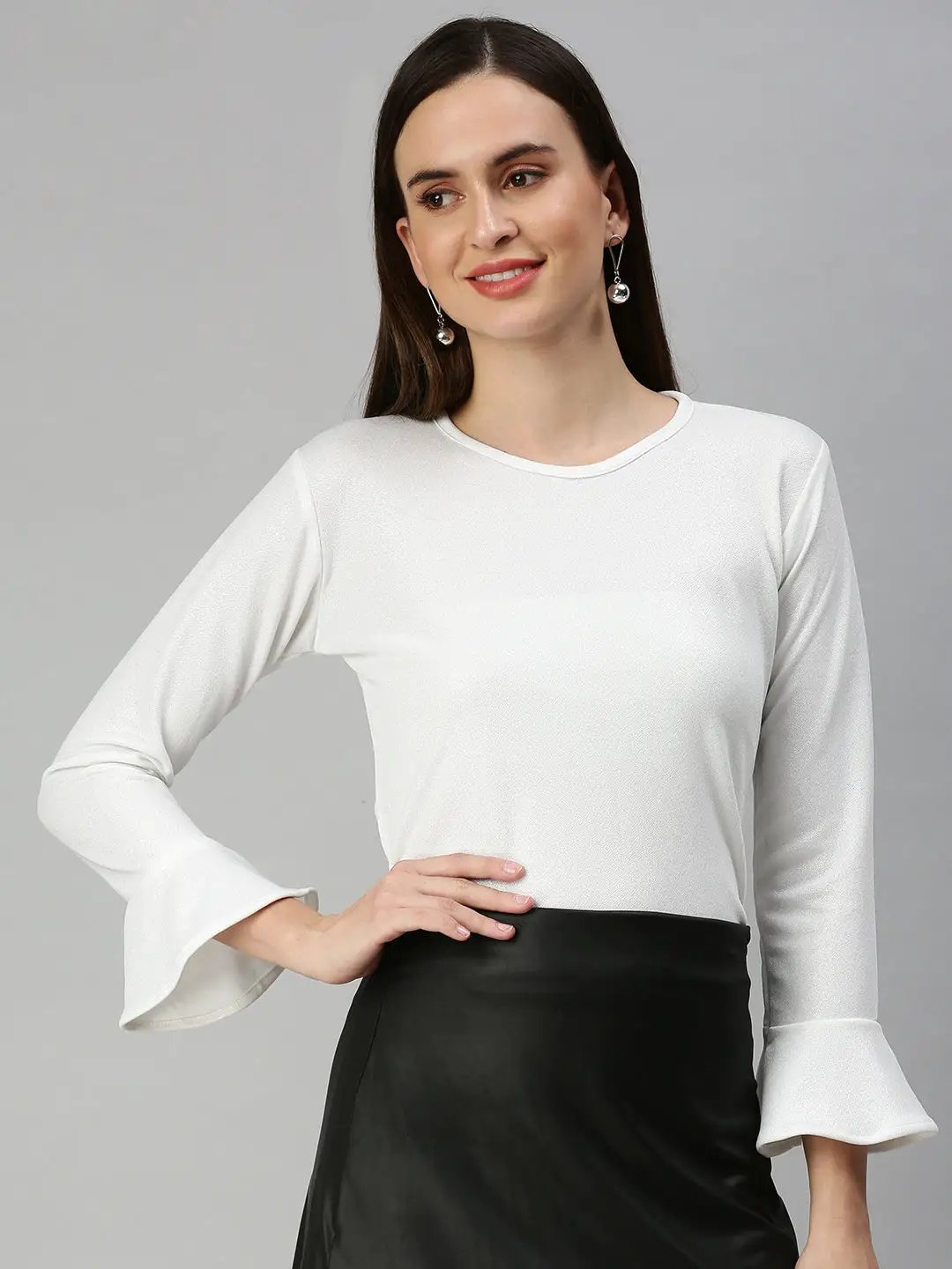 Women's White Solid Top