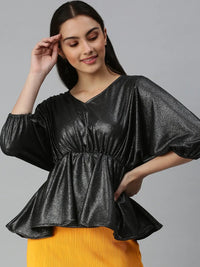 Women's Black Cinched Waist Top
