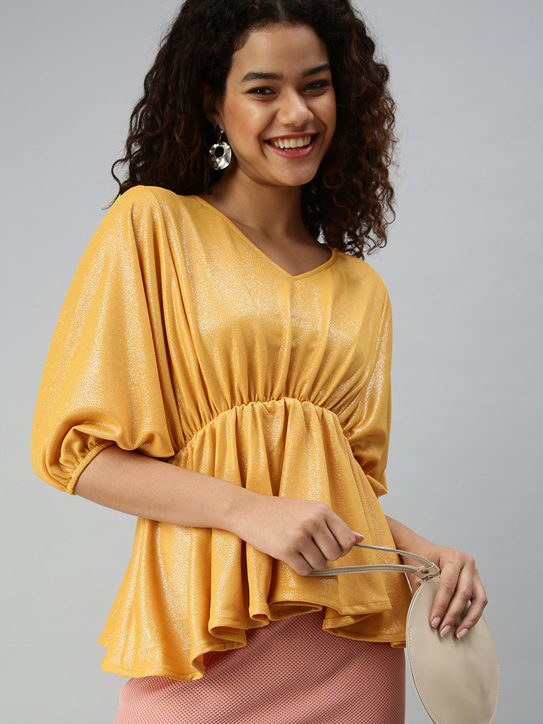 Women Mustard Solid Peplum Top