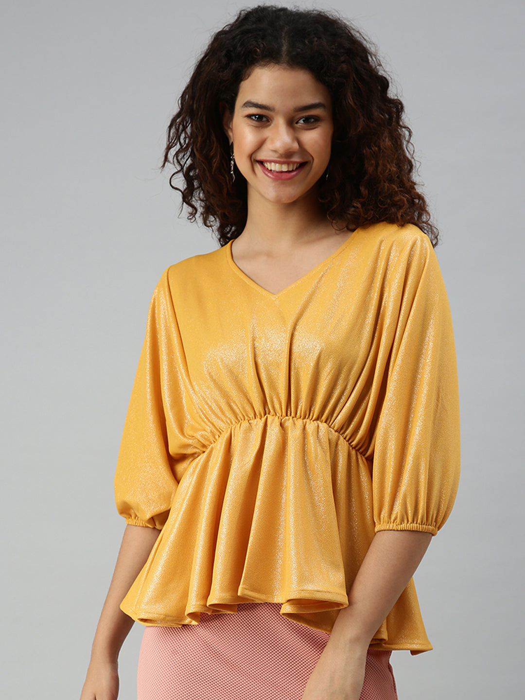 Women Mustard Solid Peplum Top