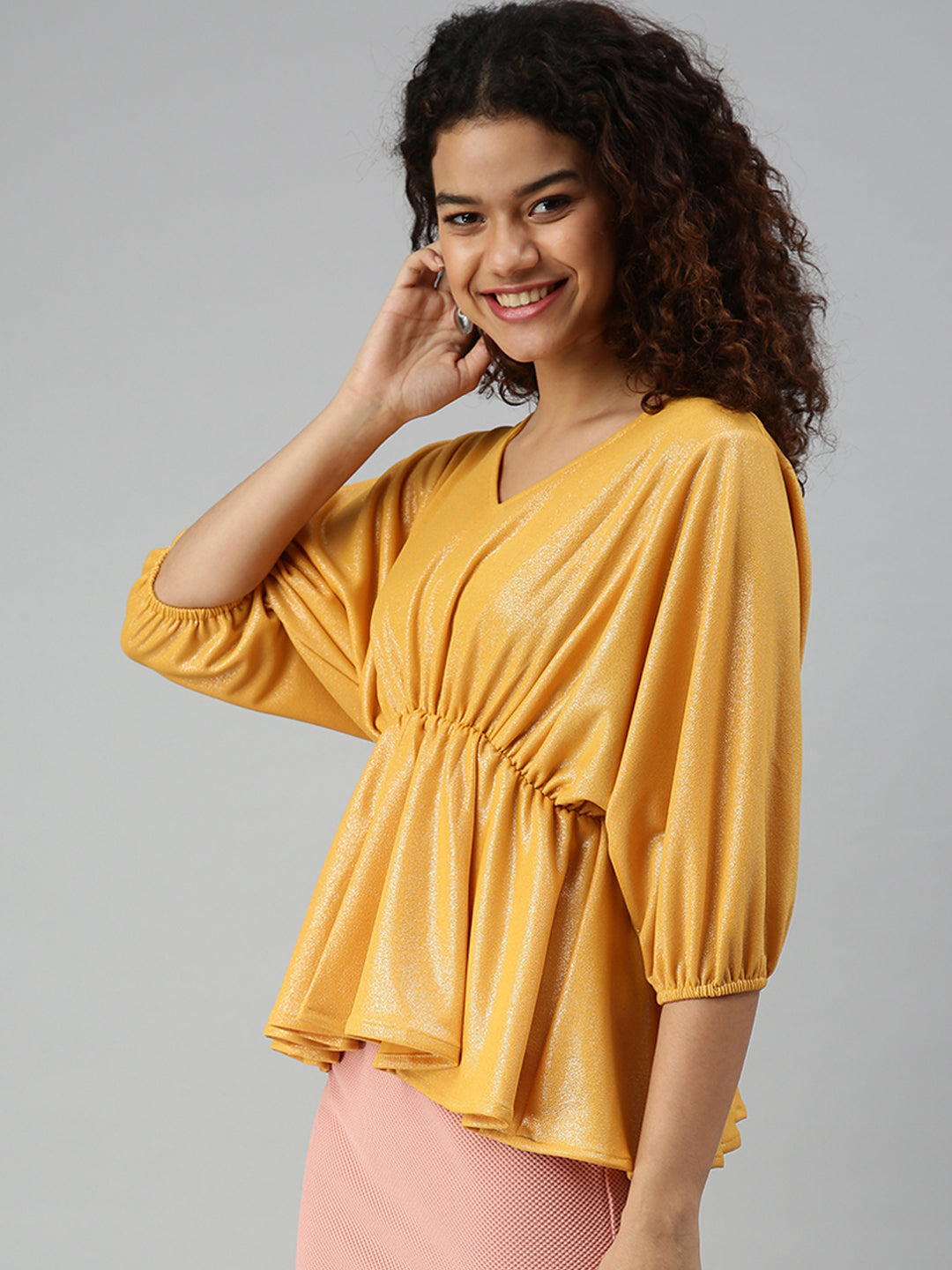 Women Mustard Solid Peplum Top