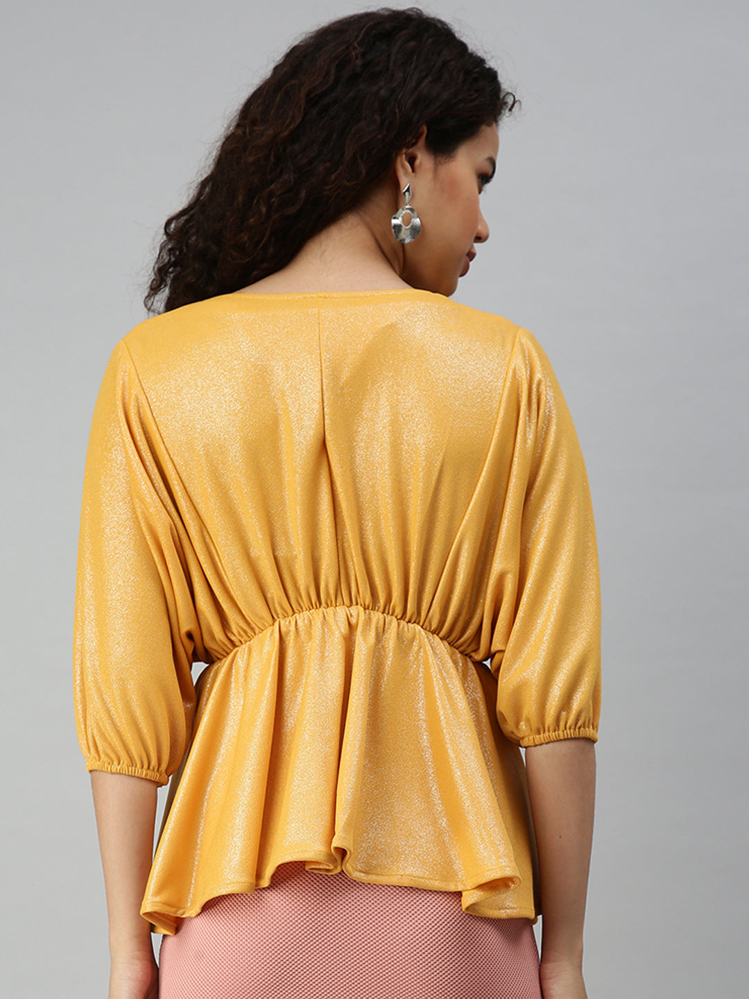 Women Mustard Solid Peplum Top