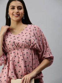 Women's Mauve Floral Print Crepe Empire Top