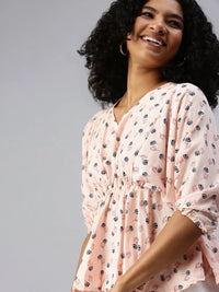 Women's Peach Floral Print Crepe Empire Top