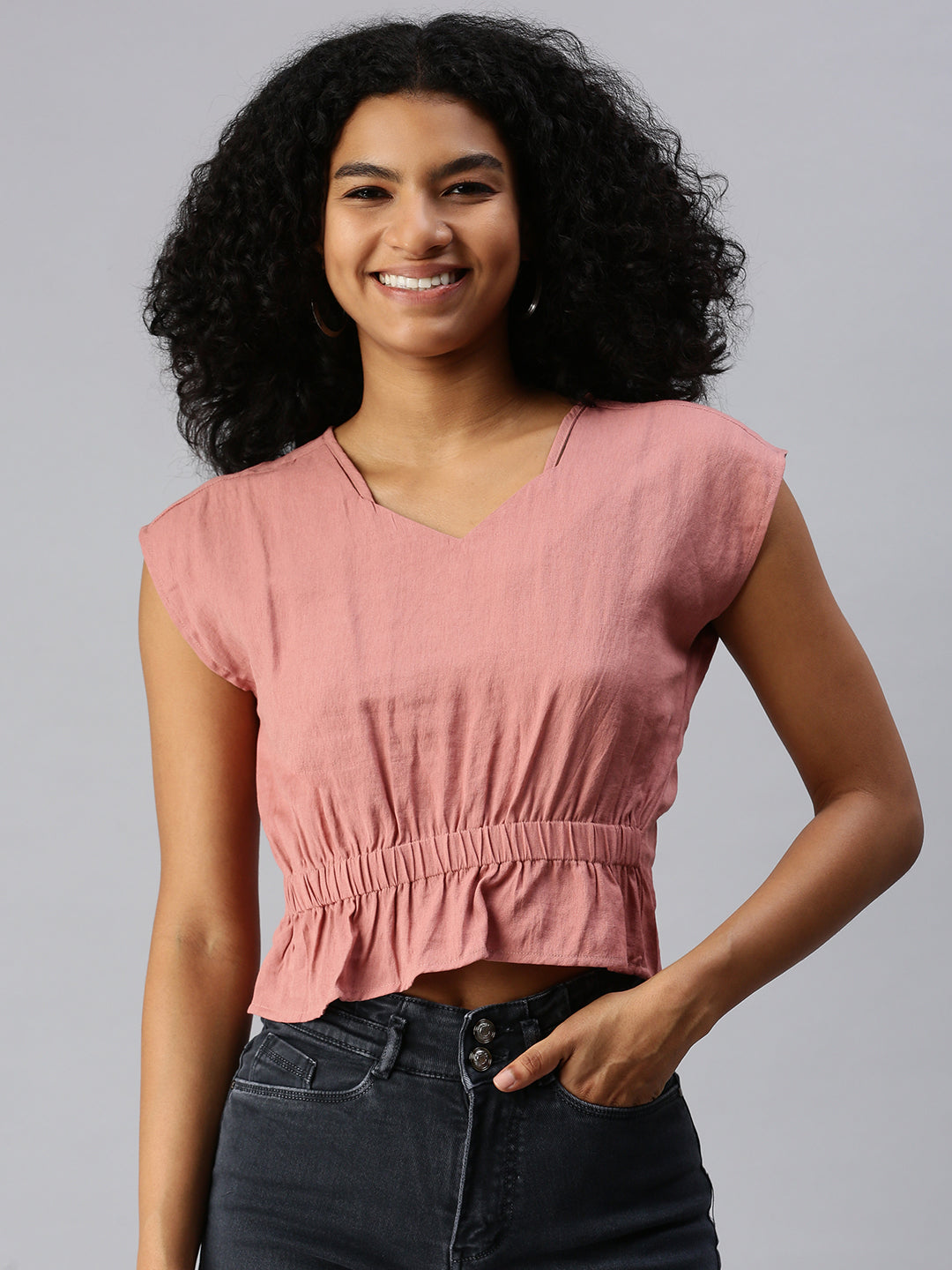 Women's Peach Solid Top