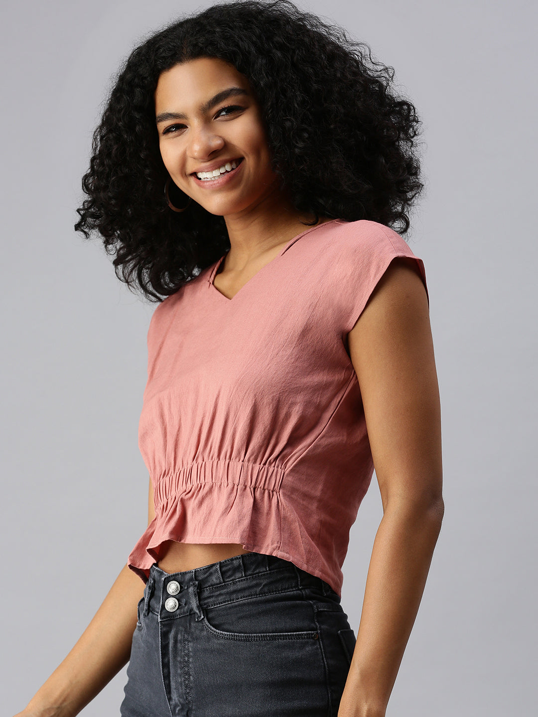 Women's Peach Solid Top