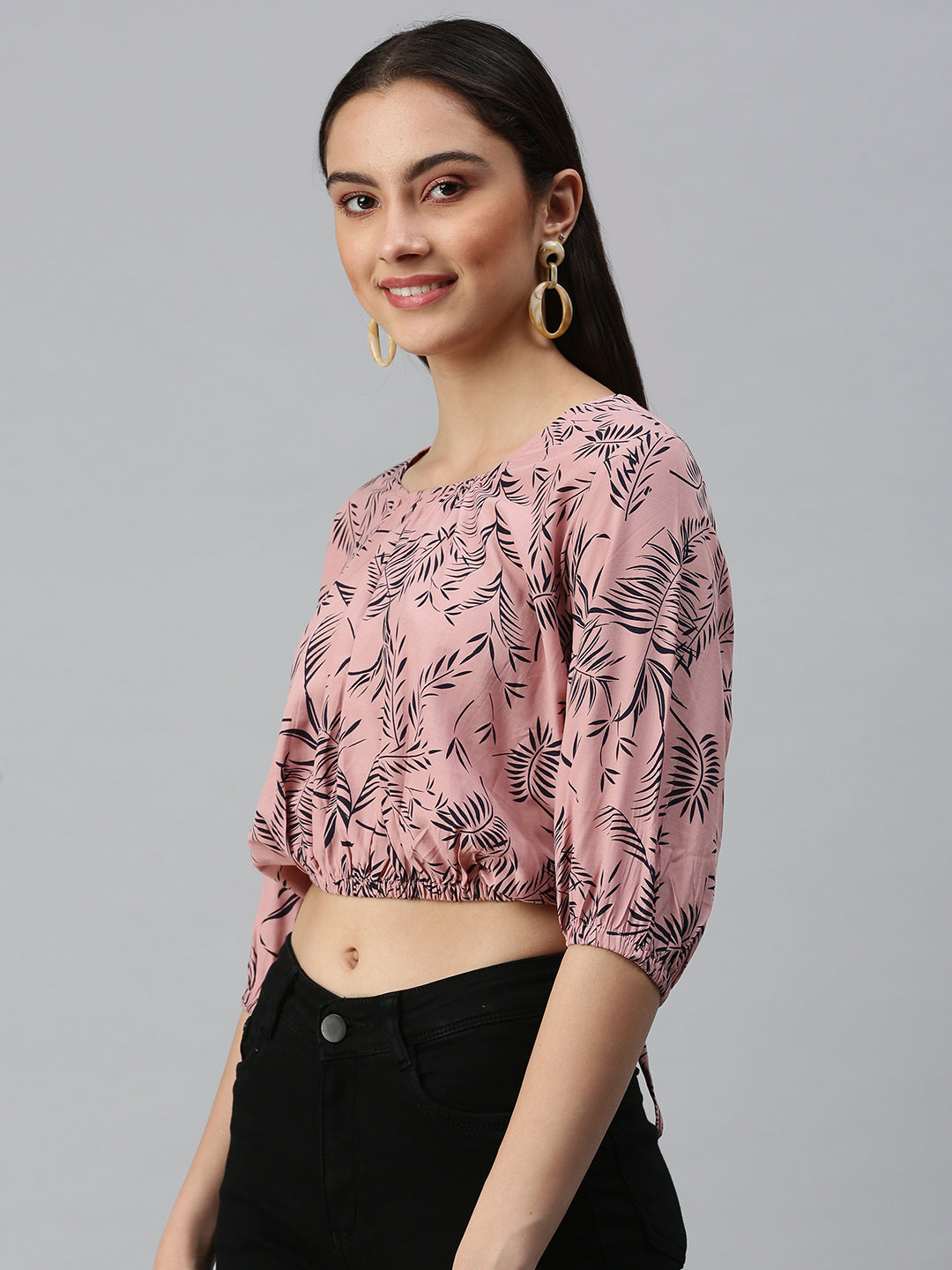 Women Mauve Printed Crop Corset Top