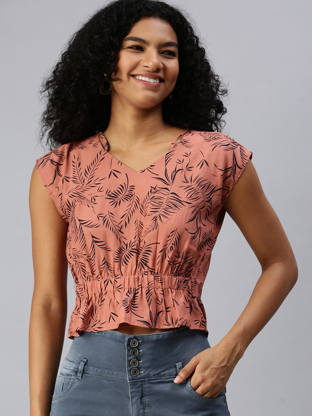 Women's Brown Tropical Top