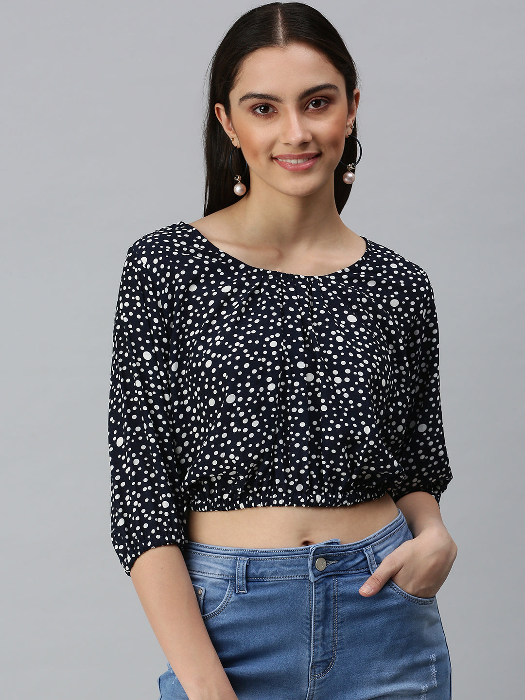 Women Navy Blue Embroidered Crop Corset Top