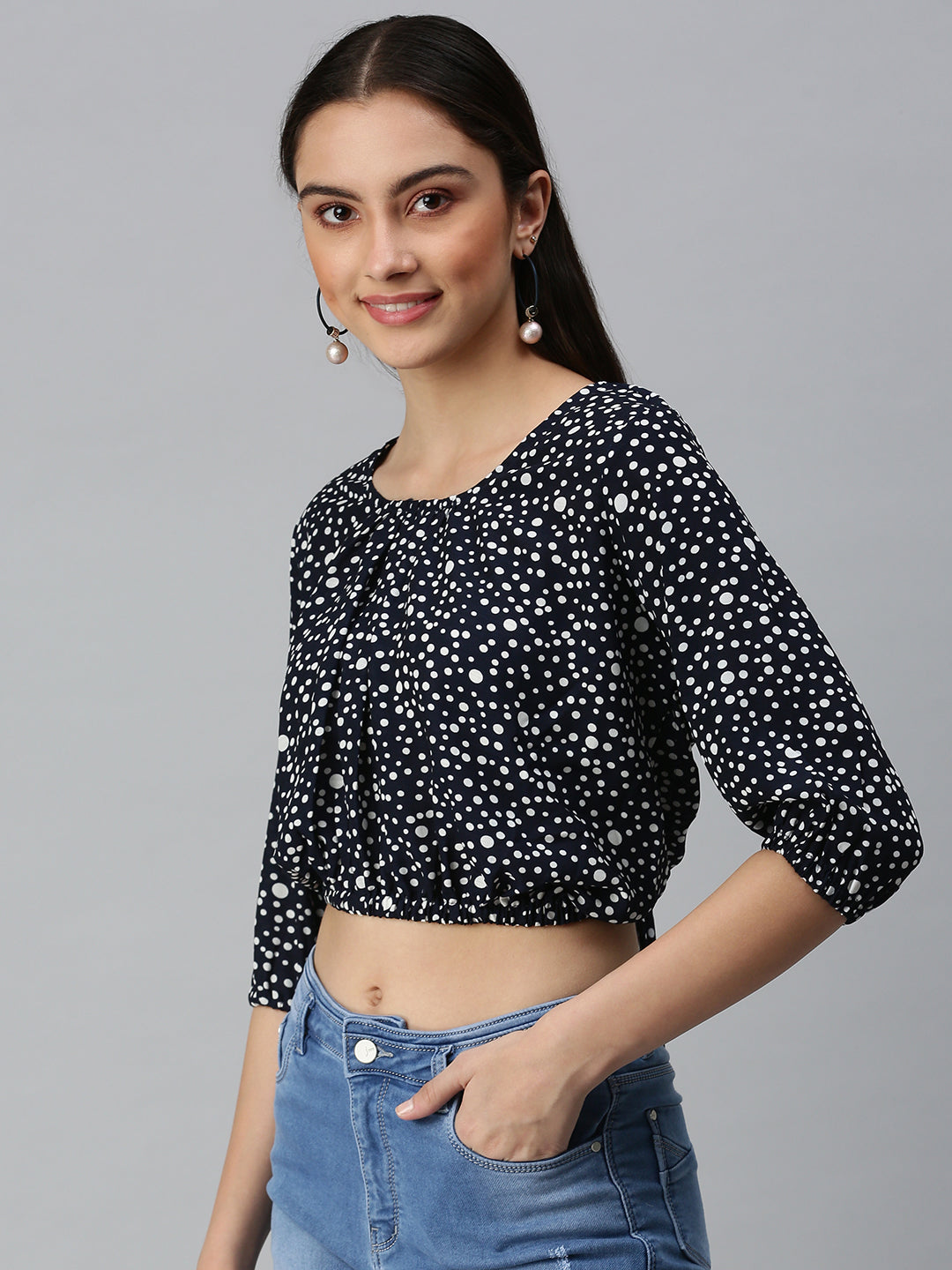 Women Navy Blue Embroidered Crop Corset Top