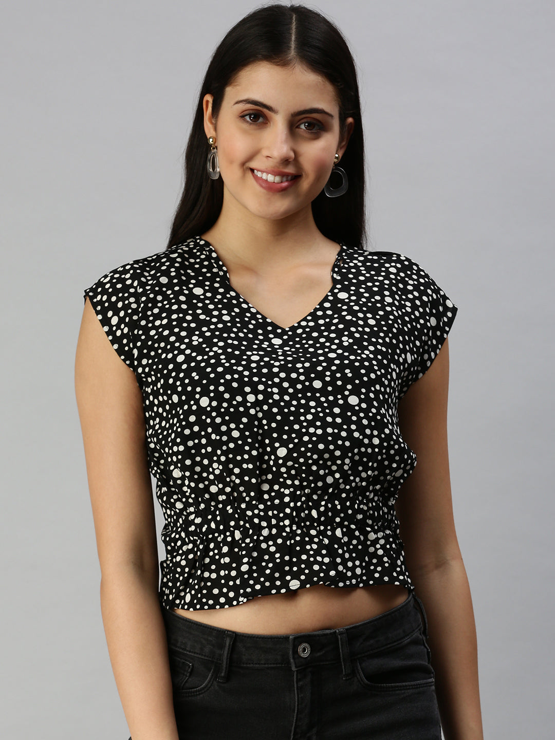 Women's Black Polka Dots Top