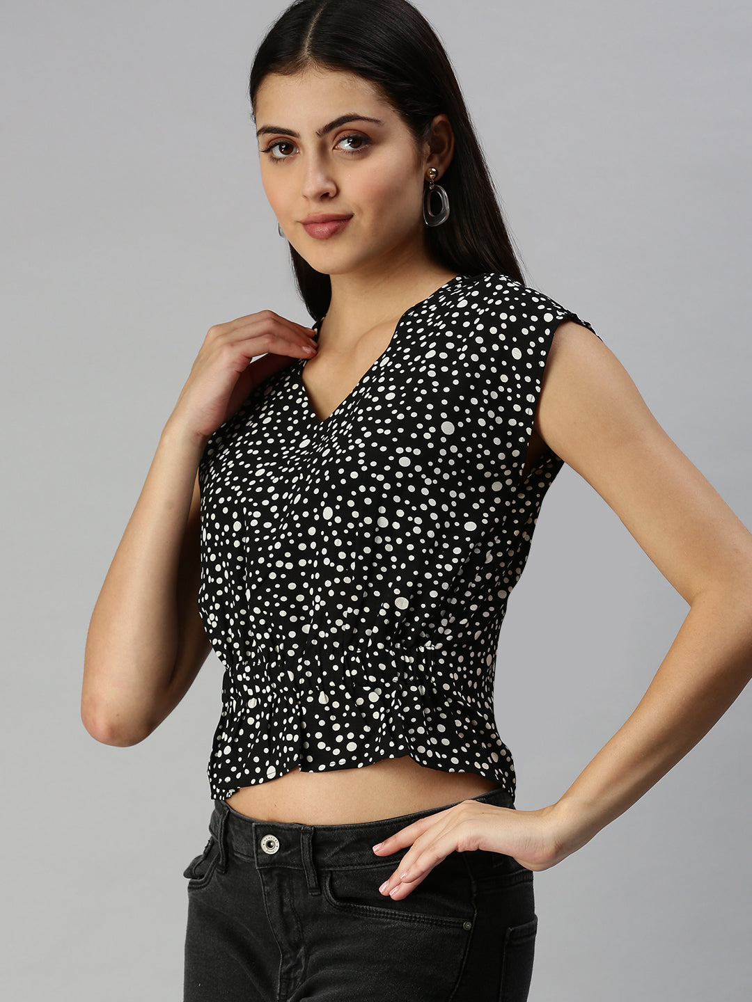 Women's Black Polka Dots Top