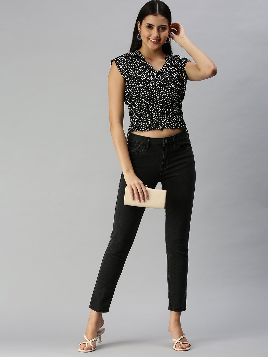 Women's Black Polka Dots Top