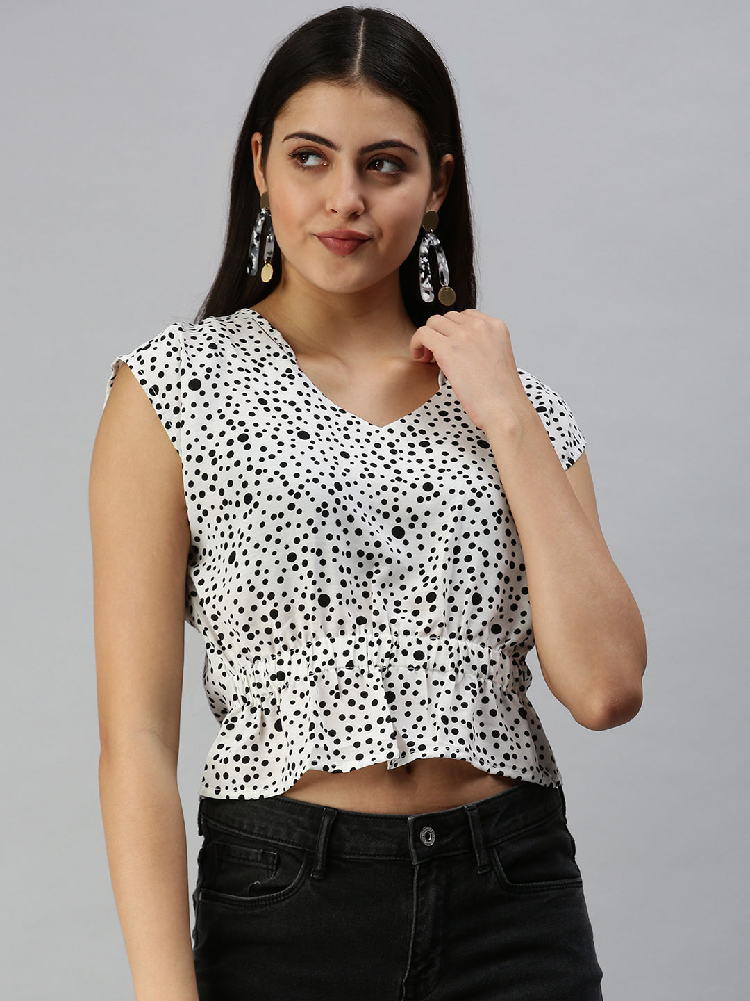 Women's White Polka Dots Top