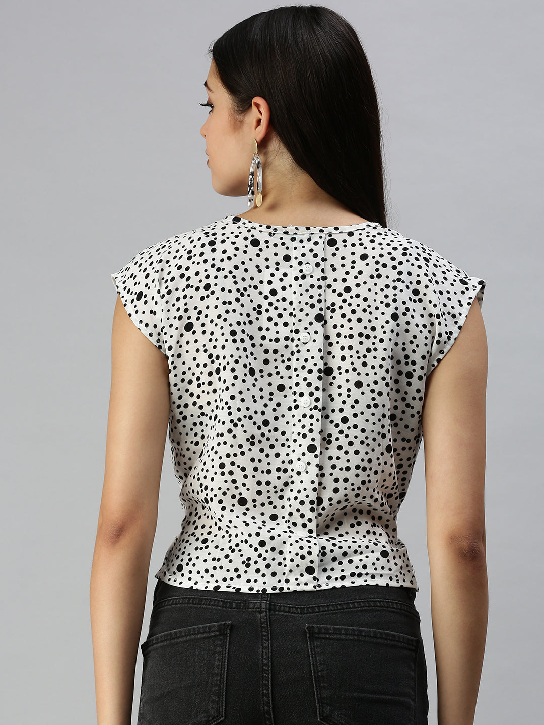 Women's White Polka Dots Top