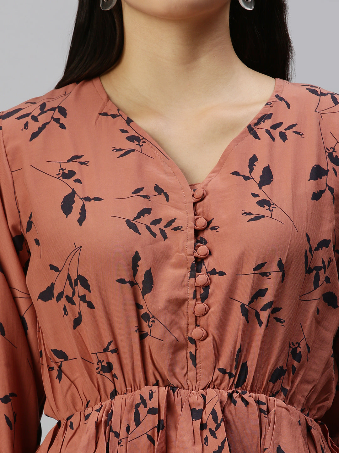 Women's Long Brown Tropical Top