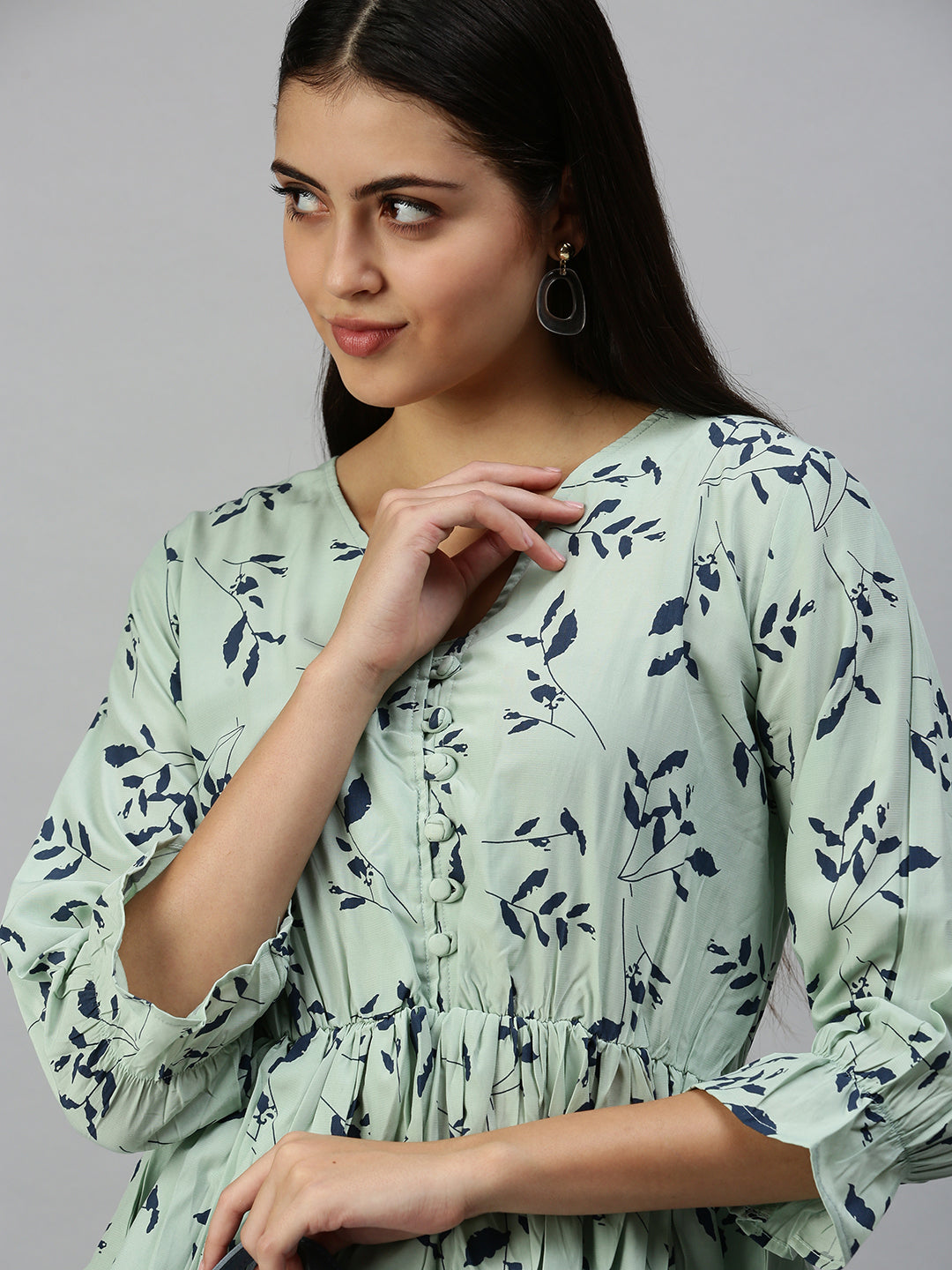 Women Green Printed Peplum Top