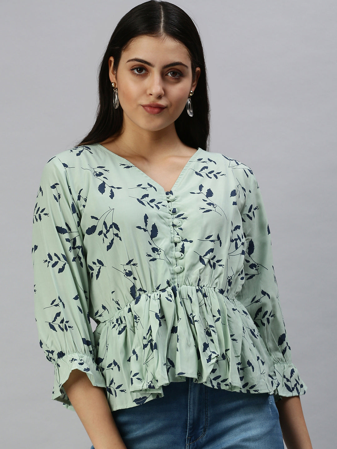 Women Green Printed Peplum Top