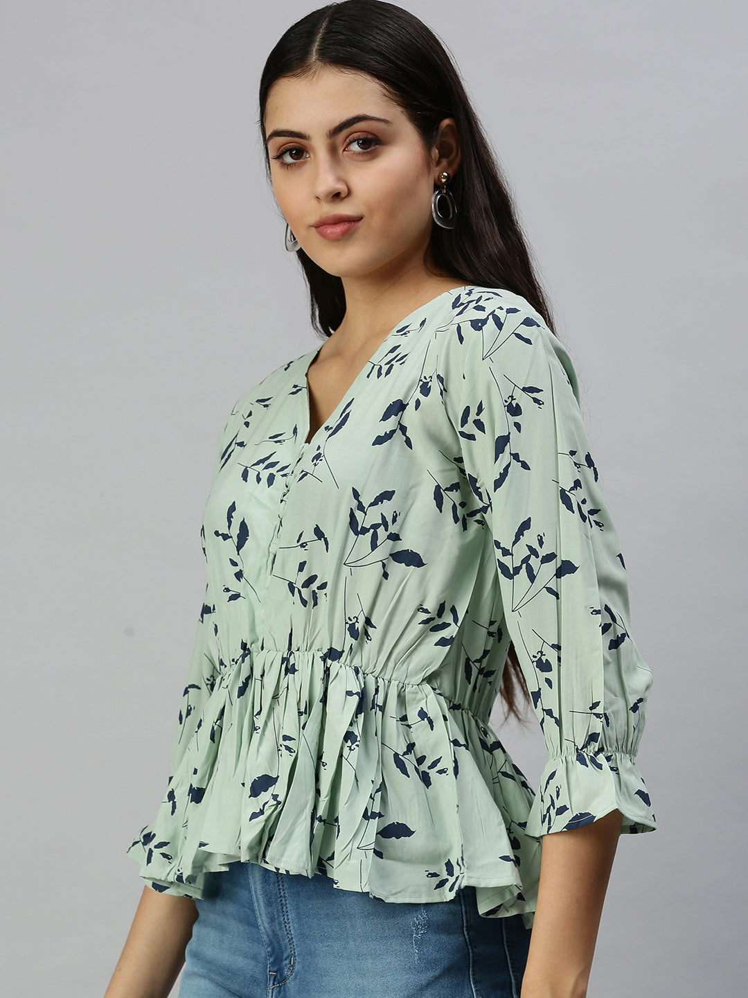 Women Green Printed Peplum Top