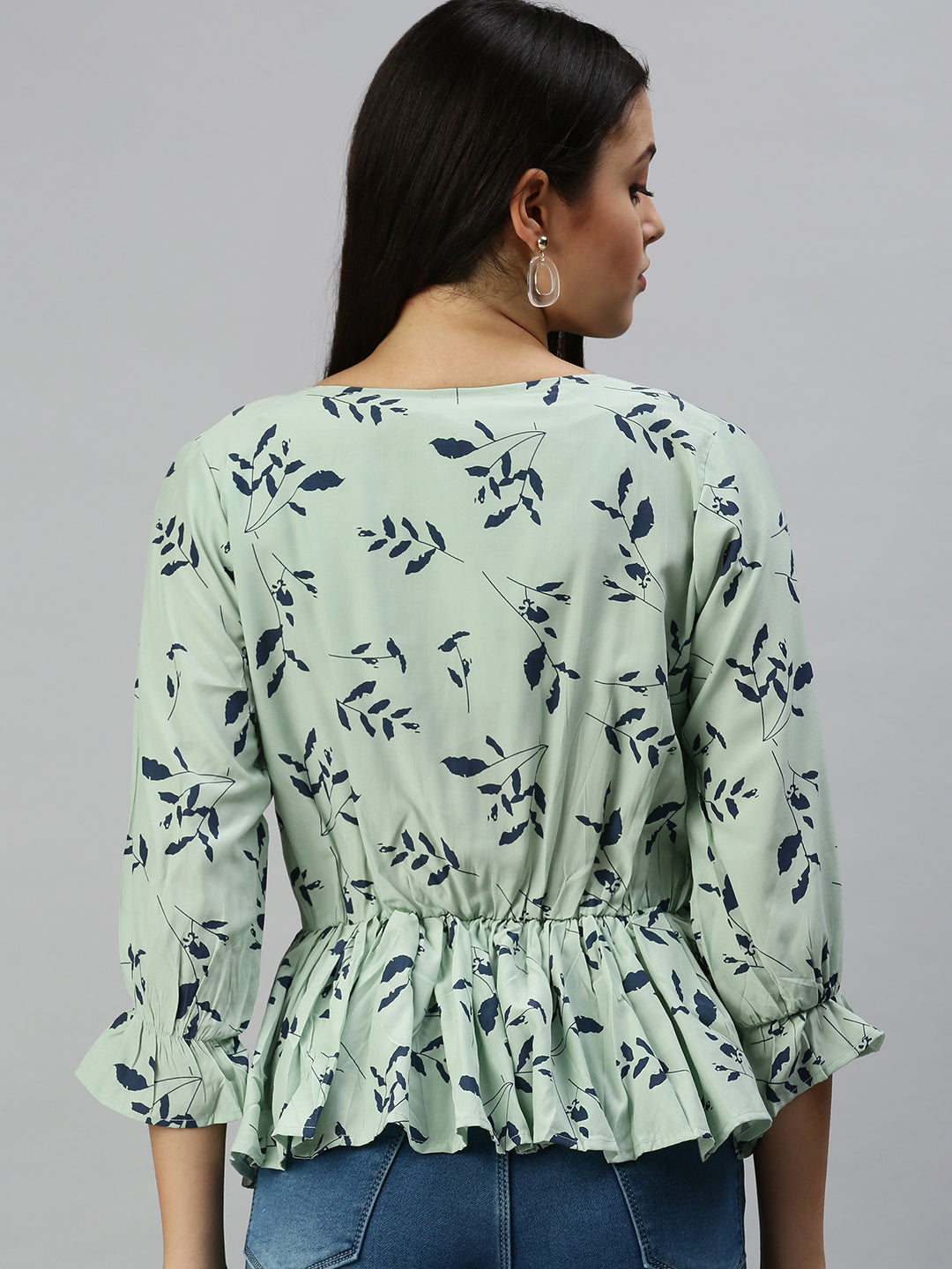 Women Green Printed Peplum Top