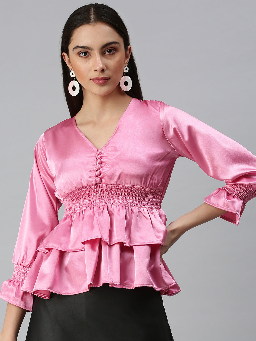 Women Pink Solid Peplum Top