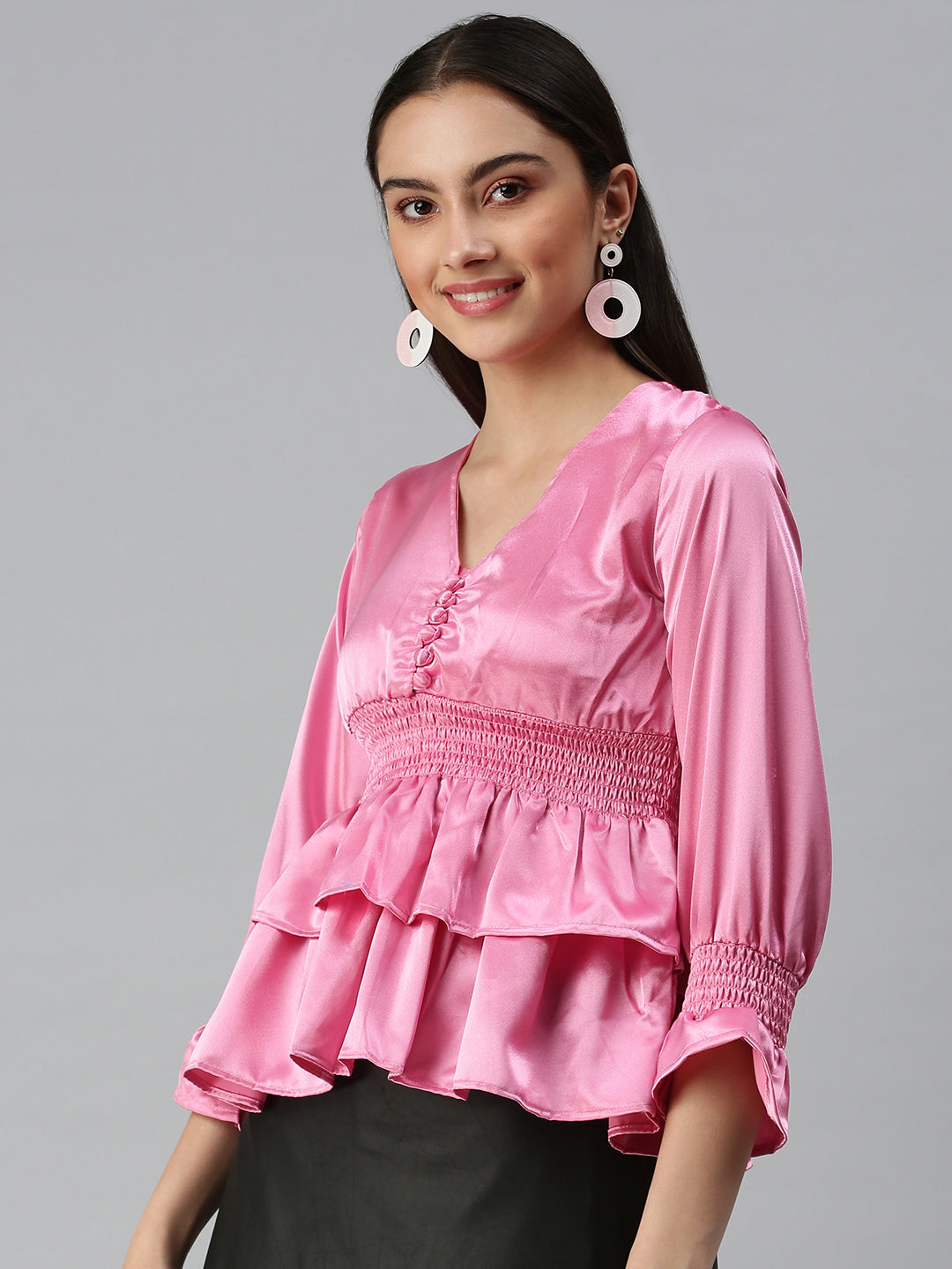 Women Pink Solid Peplum Top